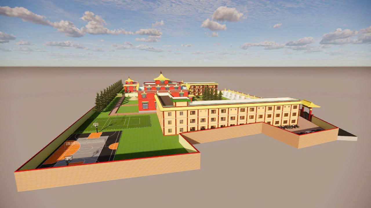 Architectural render of the monastery courtyard